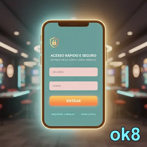 Tela de login da plataforma ok8 com destaque para acesso seguro.