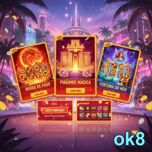 Cartões do aplicativo ok8 apresentando jogos VIP e acessíveis.