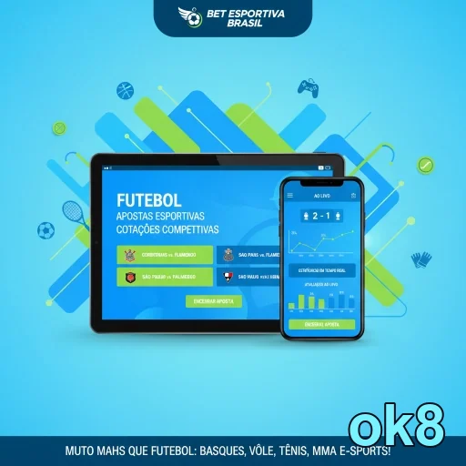 Dispositivos móveis mostrando apostas esportivas na ok8.