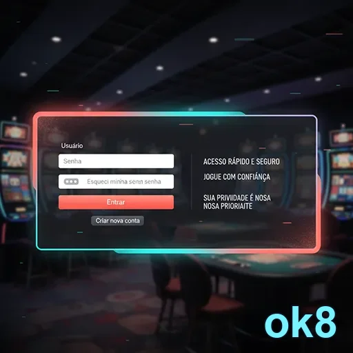 Tela de login da ok8 para apostas e jogos de cassino.