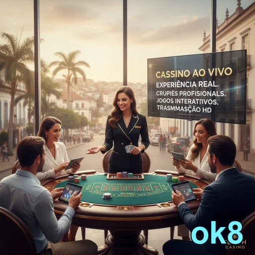 Jogo ao vivo no cassino ok8 com crupiês e jogadores interagindo.