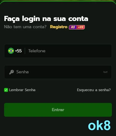 Tela de login da plataforma ok8 para acesso rápido.