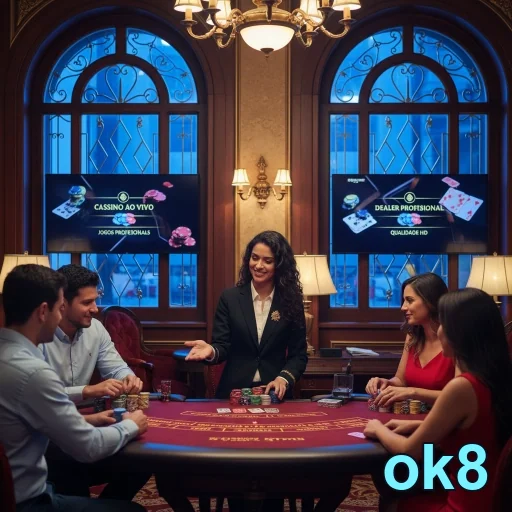 Jogadores interagem em cassino ao vivo na ok8.