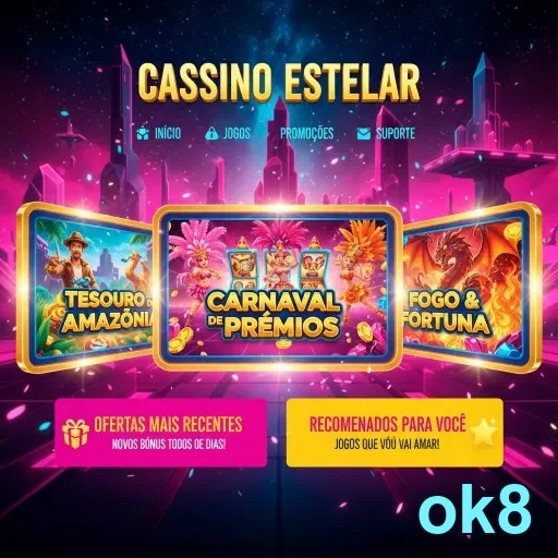 Interface do aplicativo do cassino da ok8 com opções de jogos.