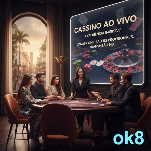 Jogadores em mesa de cassino ao vivo no ok8, com dealers profissionais.