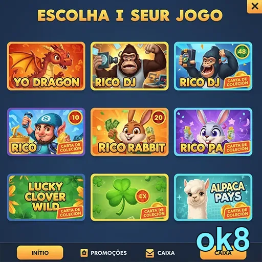 Tela de seleção de jogos da ok8 com opções interativas.