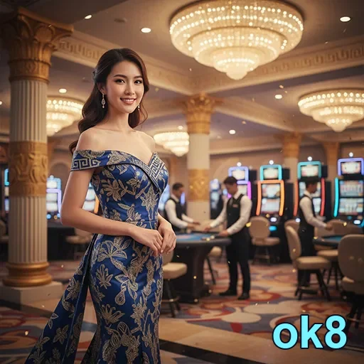 Jogadora VIP em ambiente de cassino ao vivo no ok8.