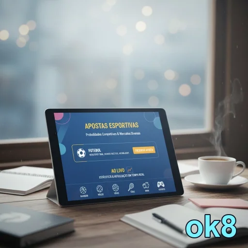 Tablet mostrando a plataforma de apostas esportivas da ok8.