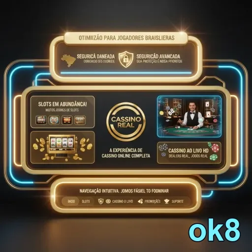 Imagem da ok8 destacando serviços de cassino e suporte.