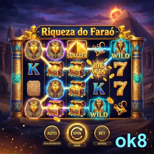 Tela do jogo 'Riqueza do Faraó' no site ok8.