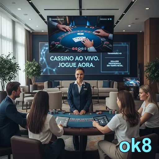 Jogadores interagindo em cassino ao vivo no ok8.