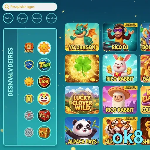Interface de jogos VIP na ok8, com várias opções de títulos.